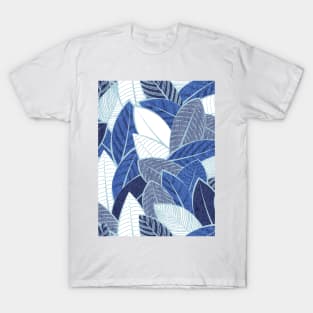 Leaf wall // pattern // navy royal and pale blue leaves pastel blue lines T-Shirt